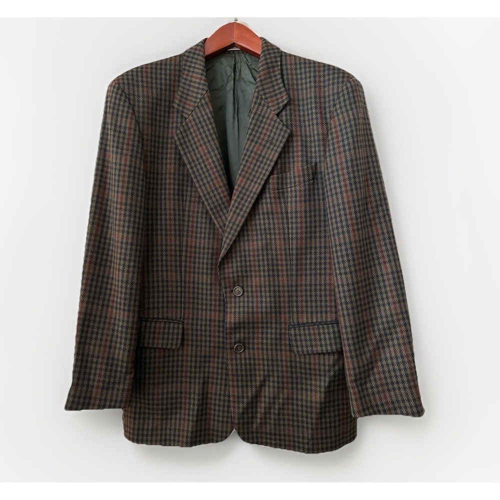 Vintage Hugo Boss Sport Coat Blazer Men's 40L Plaid 100%‎ Virgin Wool Swiss Made